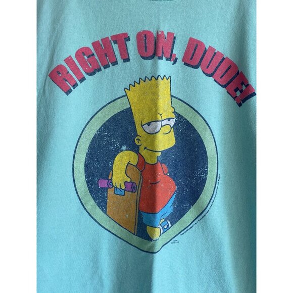 Bart Simpson Teal Blue S/S T-Shirt Men's Size L Right On Dude - Picture 6 of 9